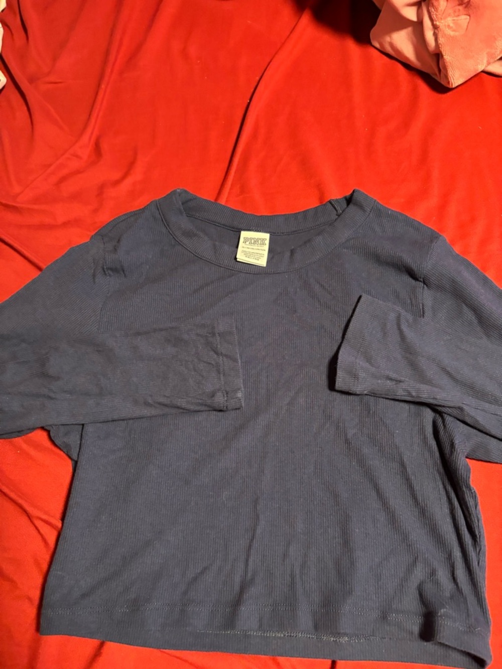 PINK Victoria's Secret Dark Navy Ribbed Crew Neck Top
